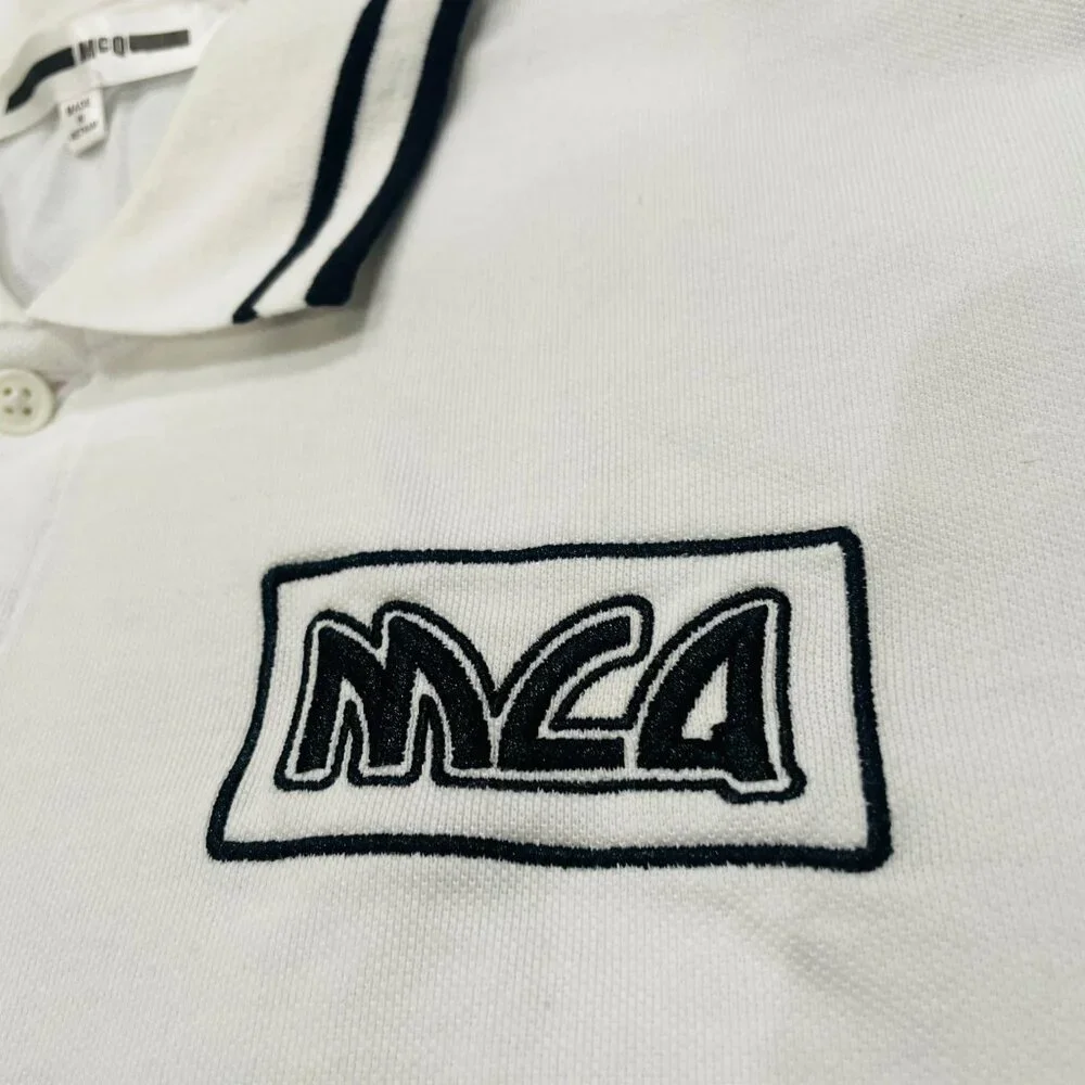 MCQ White Polo Shirt | Black Trim Logo | Short Sleeve | Classic Fit (Worn Once) - Picture 3 of 3